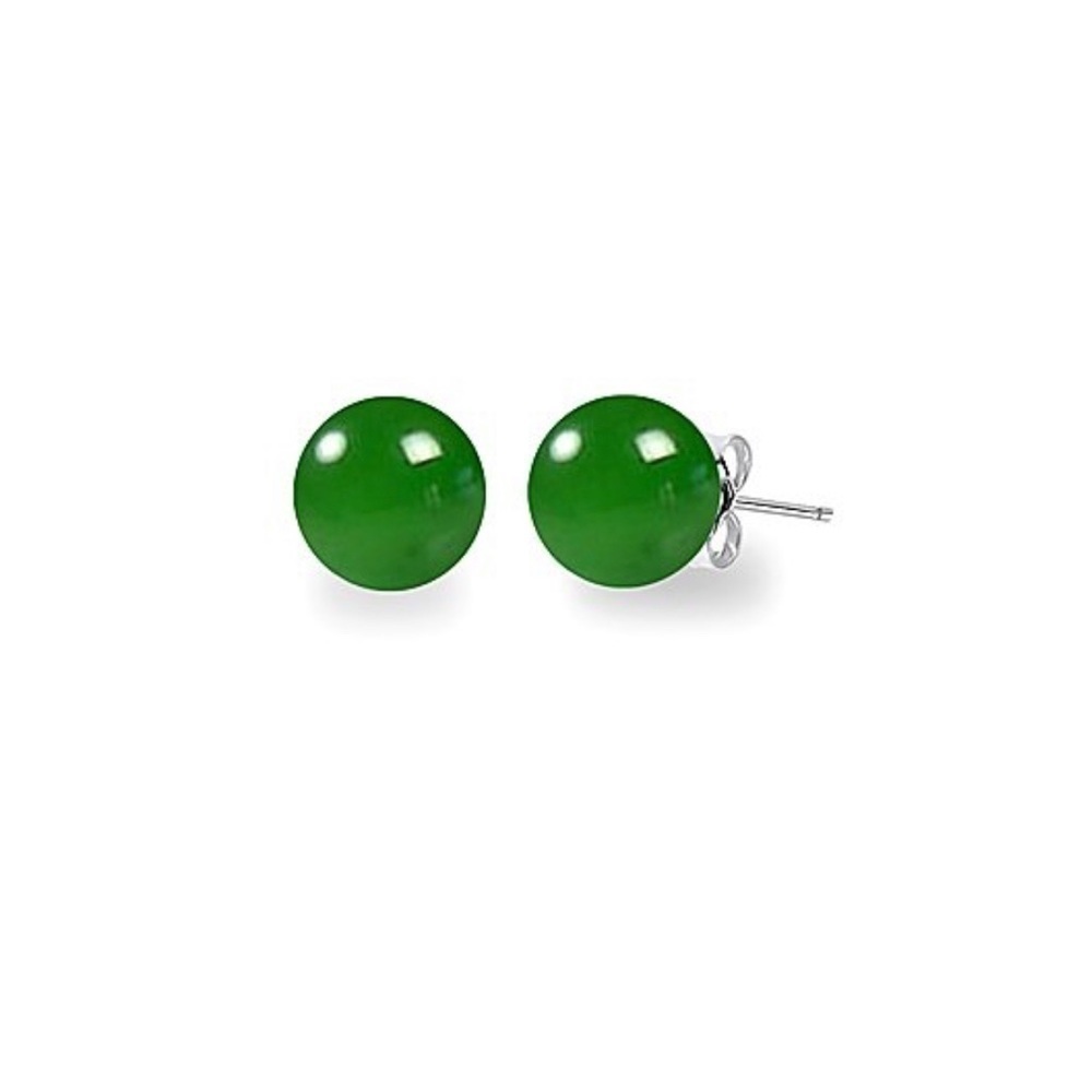 𝅺new Green Onyx S. Silver Ball Stud Earrings